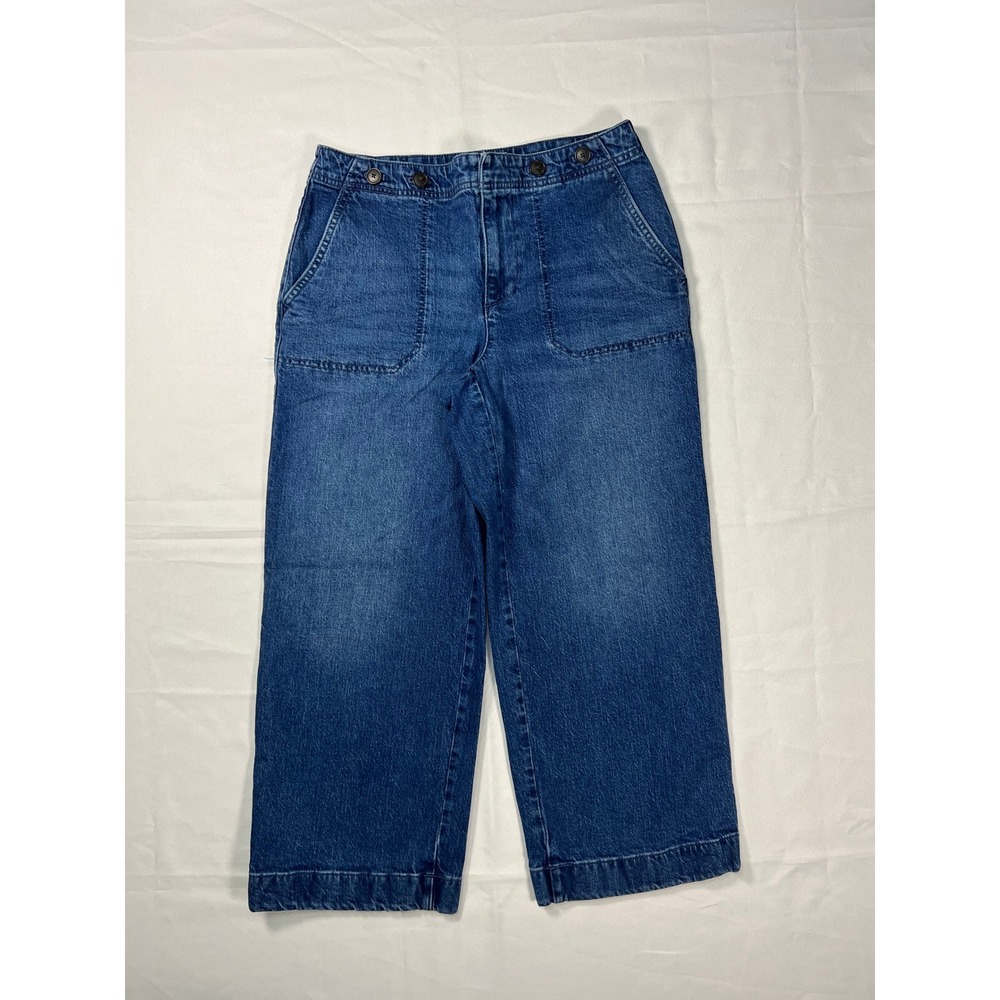 Talbots Wide Leg Crop Jean Womens 6 Cora Wash Blue High Rise Patch Pocket Denim